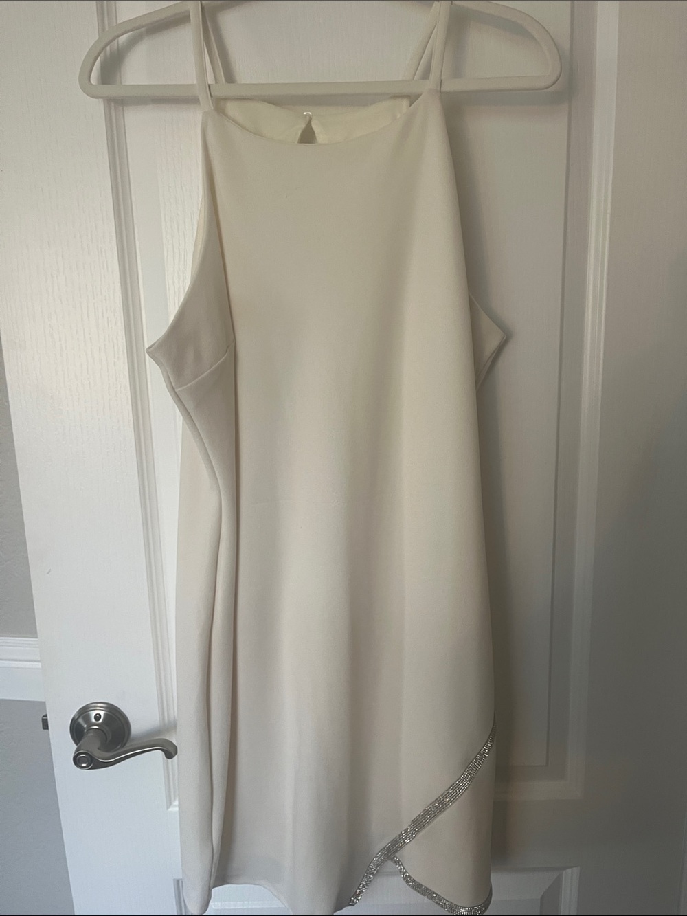 Cream Mini Dress with Rhinestone Hemline